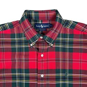 Vtg Polo Ralph Lauren Plaid Tartan Button Up Shirt Classic Holiday Preppy Sz L
